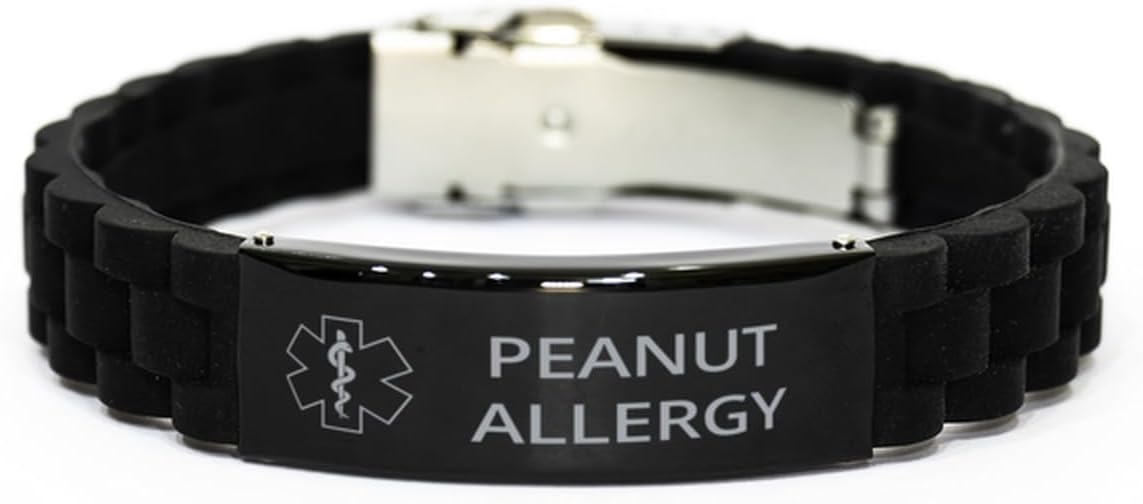 Medical Alert Bracelet, Peanut Allergy Awareness, SOS Emergency Health Life Alert ID Engraved Stainless Steel Adjustable Silver Jewelry Bracelet For Men Women