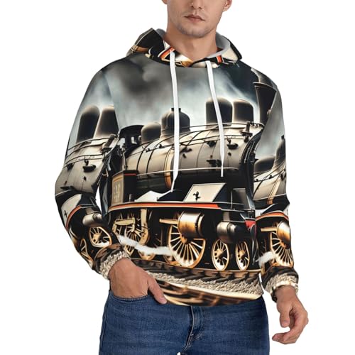 Sweat à capuche homme avec imprimé locomotive à vapeur et cordon ajustable