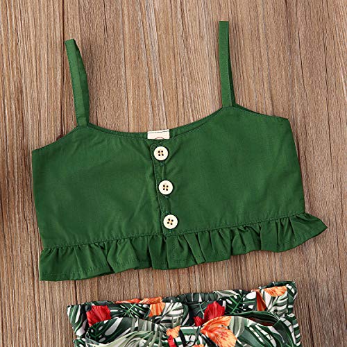 6M-6Y Toddler Baby Girls Clothes Set Green Halter Crop Tops + Floral Ruffle Short Pants/Skirts 2 Pieces Outfits Set (Shorts Set, 4-5 Years)
