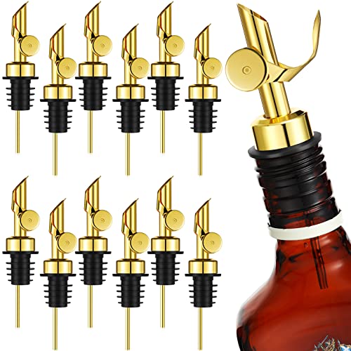 Shimeyao Weighted Stainless Steel Pourers Olive Oil Dispenser Spout Liquor Bottle Pourers Auto Flip Oil Dispenser For Liquor Bottles Balsamic Vinegar Alcohol Liquor Pourer Spout (Gold, 12 Pcs) #TOP15