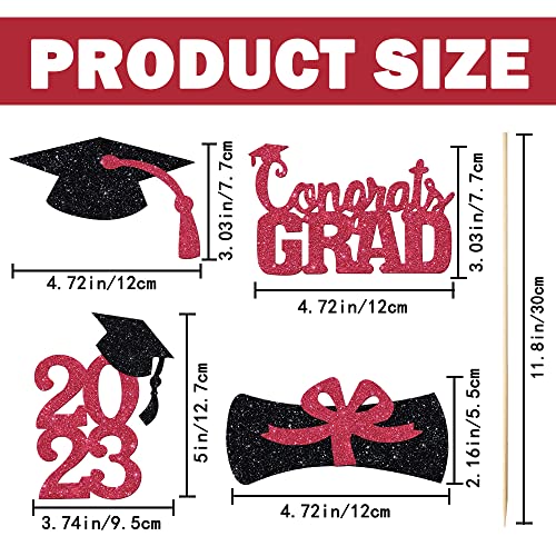 Yujun 24Pcs 2023 Red Graduation Party Centerpiece For Tables Sticks,2023 Congrats Grad Table Toppers For 2023 Graduation Party Table Decoration (Red) #TOP2