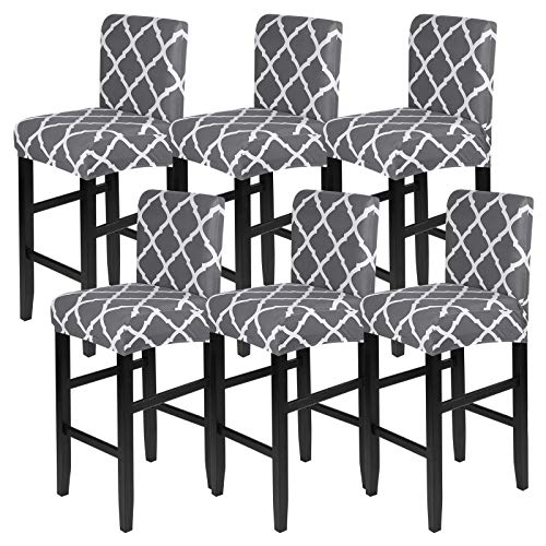 Image of SearchI Bar Stool Covers Set of 6, Stretch Washable Barstool Seat Covers, Counter Height Chair Covers for Kitchen Dining Room Cafe (Rhombus Grey)