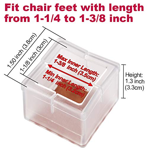 Chair Leg Floor Protectors Chair Leg Caps Square Silicone Table Chair Feet Protectors 1 1/8 To 1 3/8" With Felt Pads Clear (32Pack) #TOP2