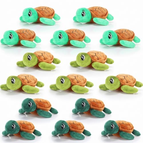 Hinly 15 Pcs Turtle Stuffed Animals Plush Keychain Favors, Green Series
