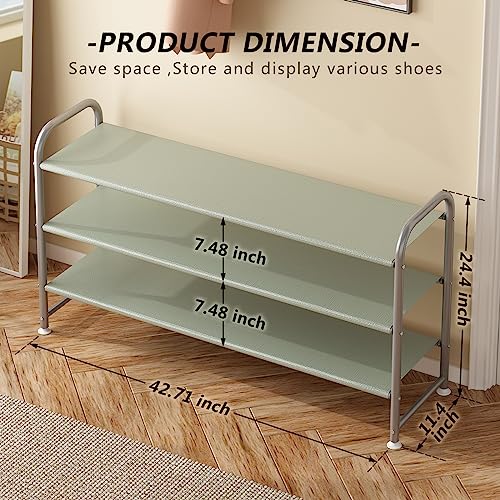 Image of INGIORDAR Shoe Rack 3 Tier Long Storage Organizer Wide Metal Shoe Shelf for Closet Entryway Grey