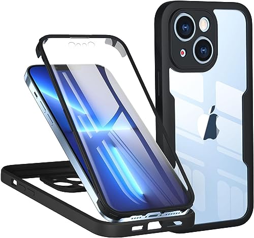 LIUKM Funda para Apple iPhone 15 Plus,360 Grados Doble Cara Claro Carcasa,PC Dura Bumper + TPU Silicona Case con Antigolpes Protectora,Pantalla Protector Cover para iPhone 15 Plus - Negro