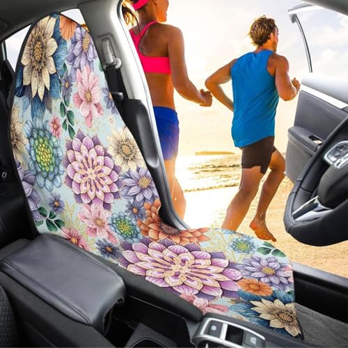 Image of Seat Covers for Cars Protector Front Seats Only,Waterproof Boho Mandala Floral Bucket Towel Seat Covers for Cars, SUV and Trucks,Fashion Car Accessories Easy to Install