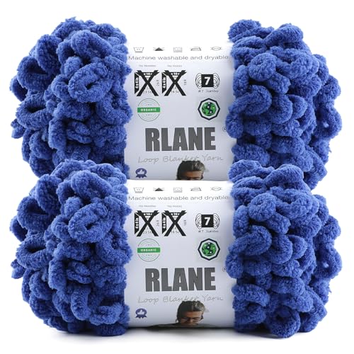 Image of Loop Yarn for Finger Knitting Soft - Chunky Yarn for Hand Knitting - 2 Pack of 180 G /6.4 Oz - #7 Jumbo - 18 Yards - Chenille Blanket Yarn for Crocheting Blankets Amigurumi (2, Royal Blue)