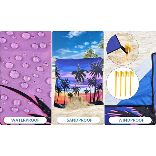 Image of WIWIGO Beach Blanket Waterproof Sandproof Beach Mat 79 inch X 83 inch /10'x9'for 2-8 Adults Quick Drying Outdoor Picnic Mat Beach Accessories for Travel, Camping, Hiking