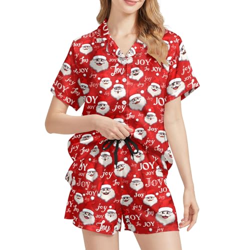 Image of Silk Satin Pajama Set for Women Summer Lounge Pjs Sets 2 Piece Suit Ladies Button Down Tops And Shorts Sleepwear
