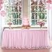 108in Baby Pink Tulle Table Skirts for Rectangle Tables 6ft 8ft 4ft, 2-Layer 9 ft Long Gold Grim Princess Pink Ruffle Tulle Tutu Table Skirt Cloth for Girl Birthday Baby Cake Dessert(No Table Cover)