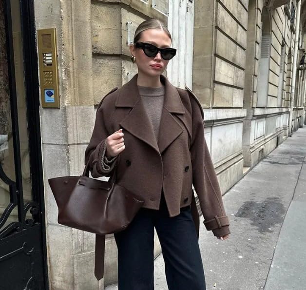 Womens Pea Coat Bottons Office Work Lapel Collar Short Fall Winter Outwear Jacket Casual Coat2