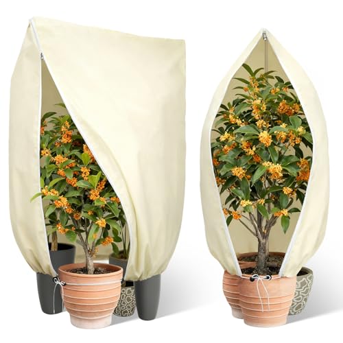 2 Piece Large Fleece Frost Protection 200*240CM Thickened Plant Fleece Frost Protection Outdoor Olive Plant Covers for Winter Non-Woven Bags with Drawstring for Outdoor Trees Fruit Tree Reusable