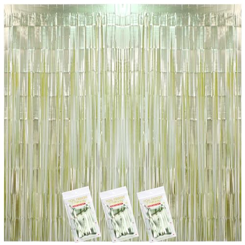 Tingjoo Sage Green Foil Fringe Curtains