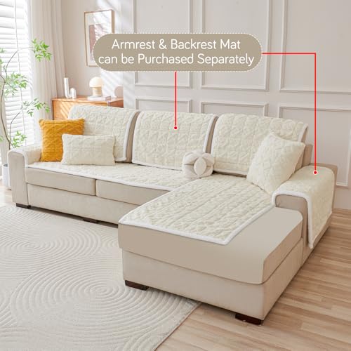 Image of HOKIPO Italian Caelora Sofa Cover L Shape 4 Seater Mat, 2+2, Pearl White