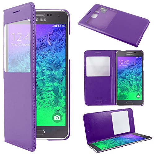 ebestStar - Coque Compatible avec Samsung Galaxy Alpha SM-G850F Etui Slim Housse Portefeuille Fenêtre View, Violet [Appareil: 132.4 x 65.5 x 6.7mm, 4.7'']