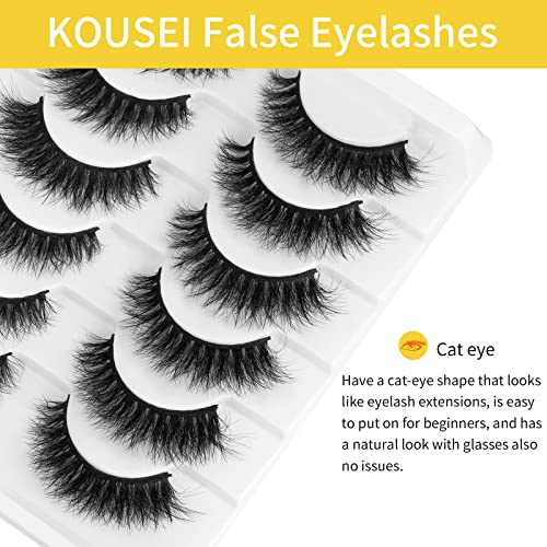 Kousei Lashes False Eyelashes Cat Eyes Wispy Natural Faux Mink Lashes 6 Pairs Pack Light Volume Short Fake Eye Lashes Multi-Pack #TOP4
