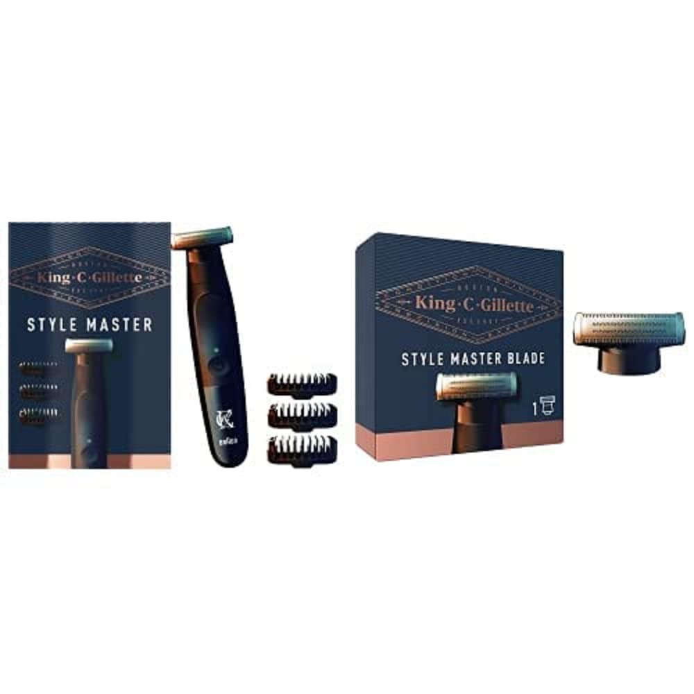 King C. Gillette Style Master Recortadora Para Barba Sin Cable Para Hombre Con Hoja 4D + King C. Gillette Style Master Recambio para Recortadora, Máquinilla de afeitar
