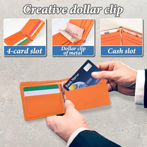 Money Clip Wallets for Men, Men’s Ultra-Thin Wallet with Minimalist Leather Billfold Wallet for Men with Metal Clip and Card Slot, Commemorative Gift(Black)4