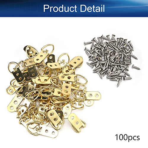 Image of D Ring Picture Hangers 54mm x 16mm Hardware Assortment Kit, for Home Decoration Hanging Clock Paintings Artwork Creative Picture Frame Photo Hanging Solutions Gold Tone 100pcs