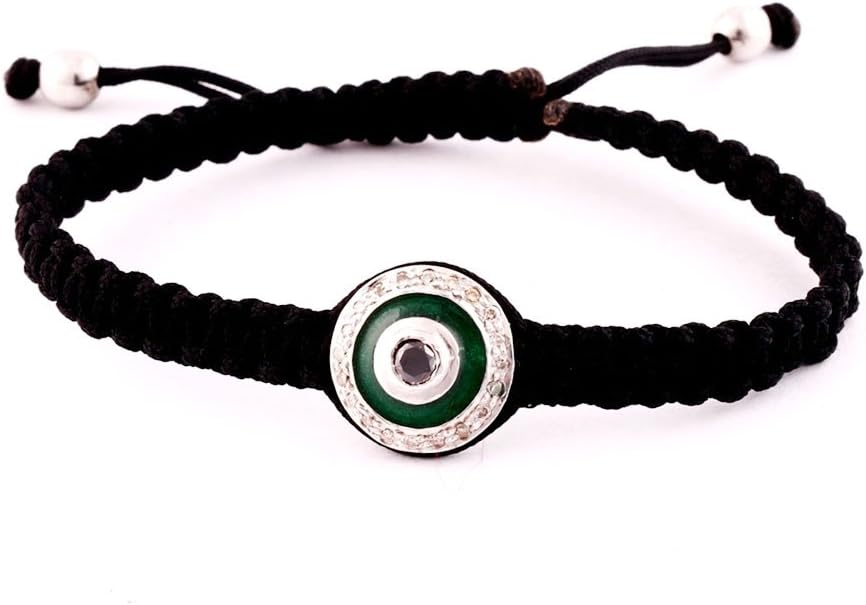 Evil Eye Diamond Bracelet in Silver on Adjustable Nylon Thread 15cm to 18cm