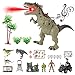 deAO Gioco dei Dinosauri Il Set Include Dinosauro con Effetto Fumo, Funzioni Luminose E Sonore, Castello E Accessori Inclusi