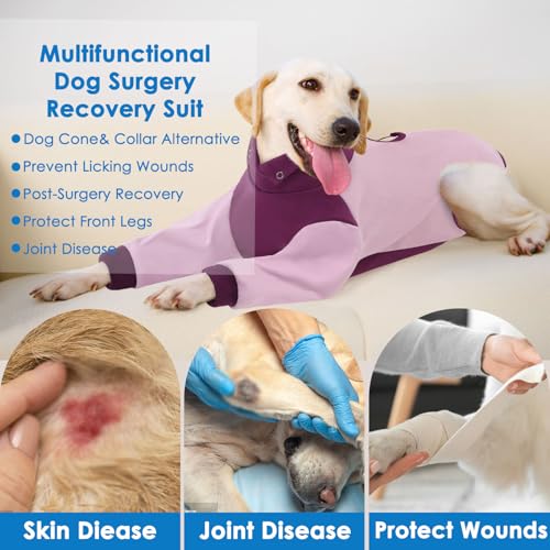 Image of AOFITEE Dog Recovery Suit for Front Legs, Breathable Dog Wound Care Shirt to Stop Licking, Thigh Protective Dog Surgical Suit Male Famale, Dog Surgery Suit Female Spay Cone Collar Alternative, Purple