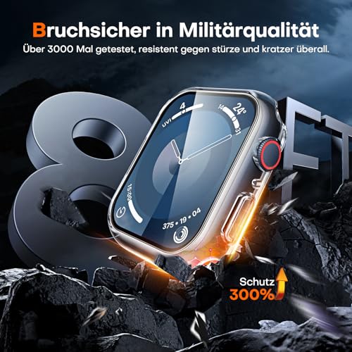 TAURI 2 Stück Schutzhülle Designed für Apple Watch 9/7/8 45mm Hülle mit Tempered GlassDisplayschutz, 360° Rundum Ultradünne PC Hard Hülle, Kratzfest Hardcase für iWatch 45mm Series 9/8/7 - Transparent