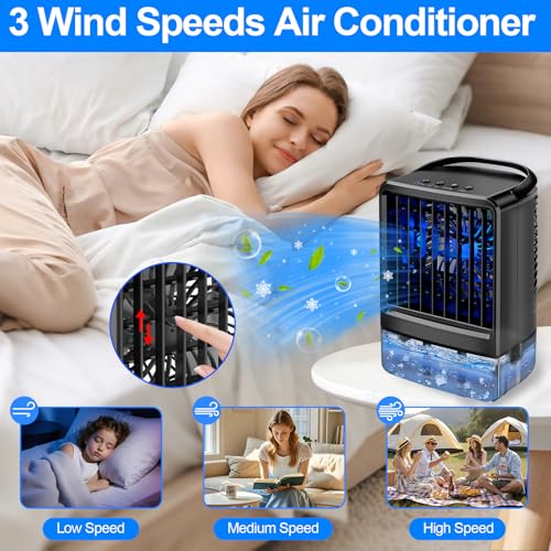 Image of Upgraded Portable Air conditioners, 4-in-1 Desktop Cooling Fan with 3 Wind Speeds,Cooling Mist Mode,800ml Water Tank,7-Color Night light,Personal AC Fan with 2-4H Timer for Bedroom, Office, Home, Car