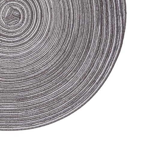 Image of SHACOS Round Braided Placemats Set of 8 Round Table Mats for Dining Tables Non Slip Washable (Black Gray, 8)