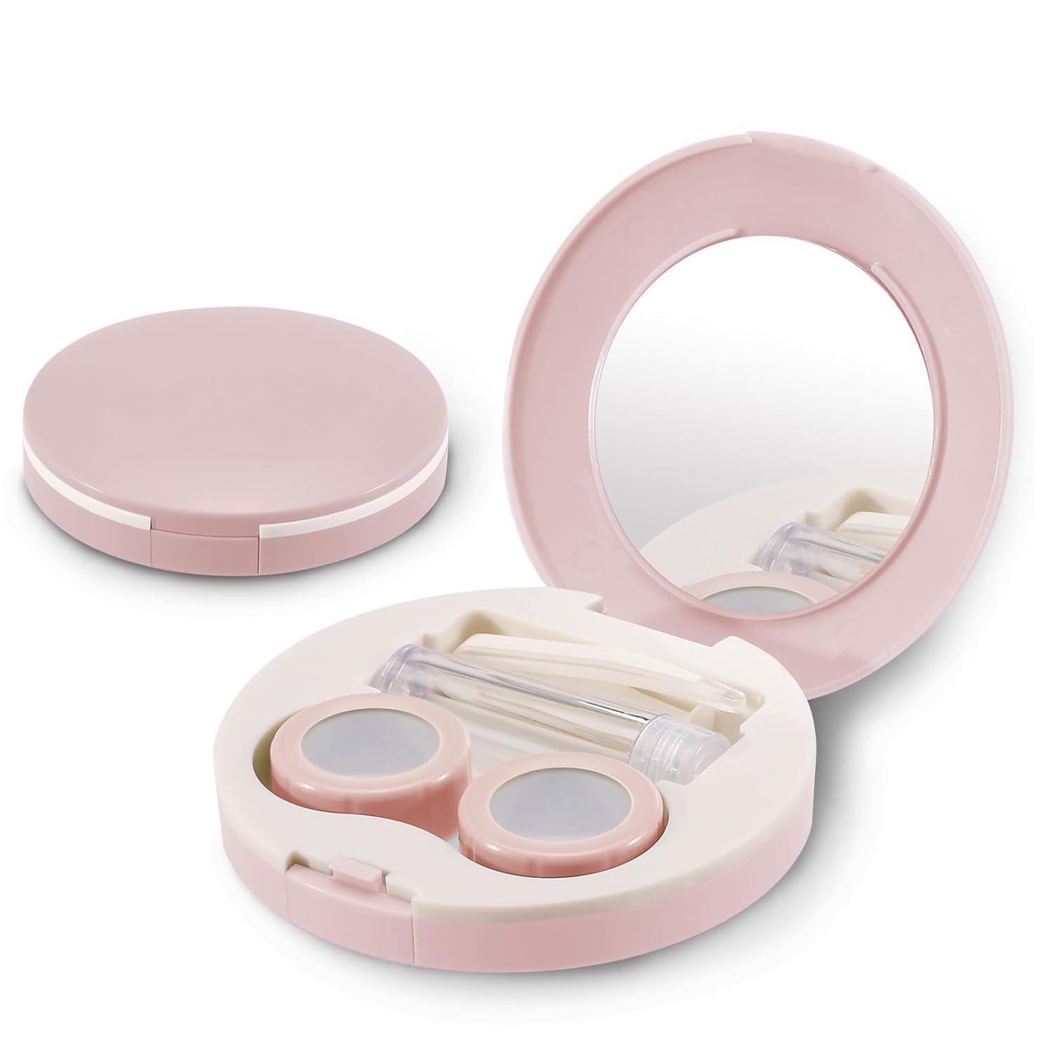 2 Pack Travel Contact Lens Case Kit Portable Eye Contact Case with Mirror Remover Tool Tweezers Solution Bottle