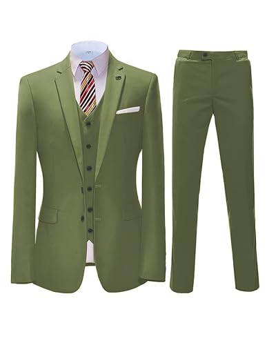 3 Pieces Business Mens Suit Notch Lapel Blazer Formal Wedding Groom Pants Tux Vest Tuxedos （38R,Light Blue #TOP1