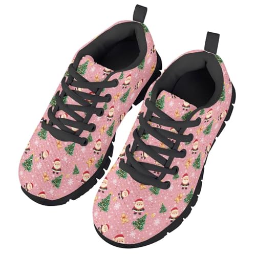 Christmas Kids Lightweight Running Shoes Girls Lace Up Walking Shoes Breathable Non Slip Tennis Sneakers for Little Kid Size11-13/ Big Kids Size1-52