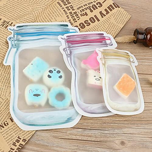 JJA Food Storage Bags, Reusable Mason Jar Bottle Plastic Bags, Freezer Bags, Zip Lock Fresh Food Bags, Sandwich Bags, Leakproof Storage Bag for Food, Snacks, Travel, Home Organization (13 PCS)