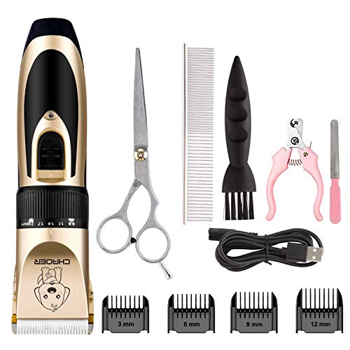 Tosatrice per Cani Professionale, Tosatore Elettrico per Gatti Pelo Lungo Ricaricabile con Toelettatura Accessori Cavo USB Strumento di Pulizia Oro - 5