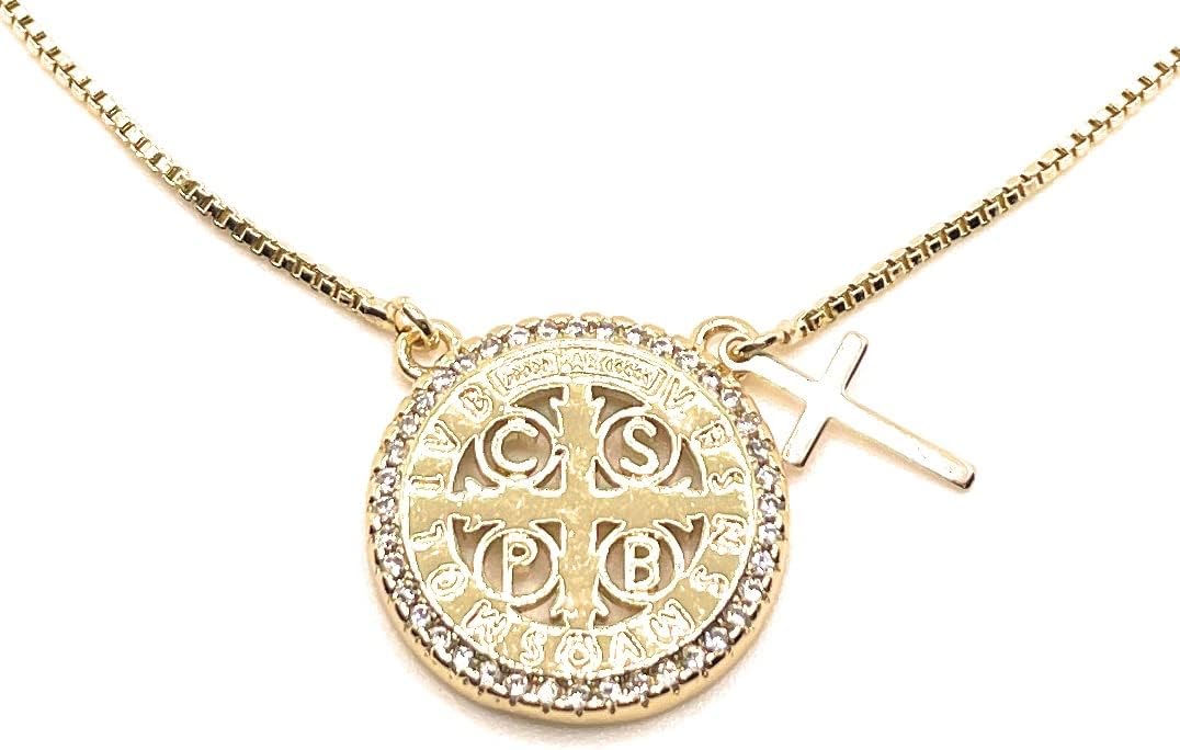 Lariat Necklace for Women, San Benito Necklace, Saint Benedict Necklace, San Benito Lariat Necklace, Gifts for Her, Dainty Long Gold Necklace for Women, Ajustable Necklace, Gifts for Her.