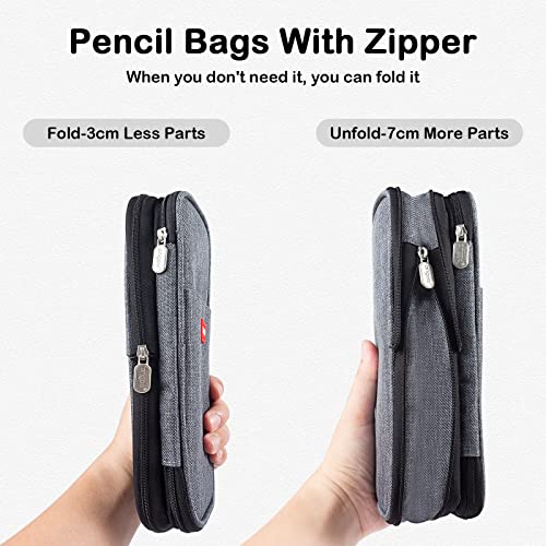 Image of Canvas Pencil Case Pouch With Zipper - Grey | Large Capacity Canvas Stationery Organizer Pen Bag With Zipper for Office, College, School, Travel, Students and Adults