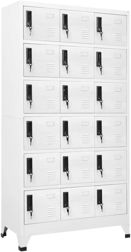 Metal Locker Cabinet with 18 Lockers, Employees Locker Storage Cabinet School Hospital Gym Locker Storage Cabinet, White 35.4"x15.7"x70.9" Steel -AA