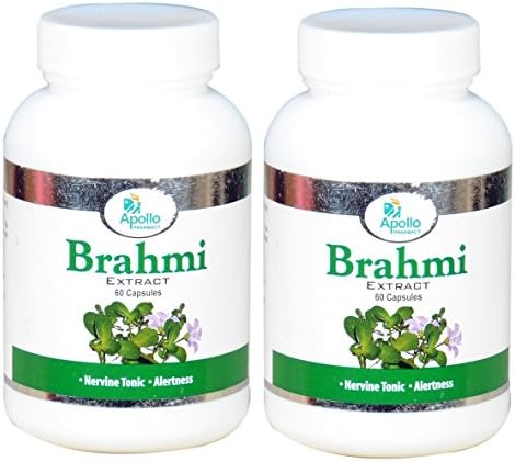 Brahmi Bacopa Monnieri Capsules, Mental Alertness, Brain and Nervous System Support, Pack of 2 X 60 Veg Capsules, Purified Leaf Powder Extract - 60 Days Supply - Apollo Pharmacy
