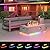 42 inch Propane Fire Pit Table, 2 in 1 Rectangular Outdoor Fire Pit with 20lb Tank Table, Outside Patio Deck Garden, LED Gas Fire Pit Table with Lid and Stone, 50,000 BTU Adjustable Flame, Light Brown
