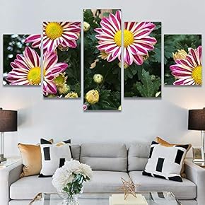 SIGNWIN 5 Panel Canvas Wall Art Pink Fields...
