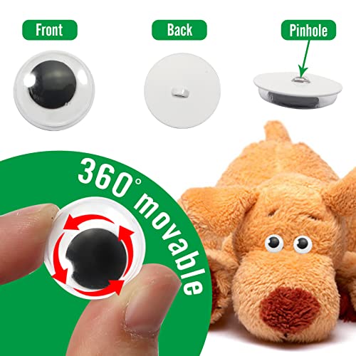 TOAOB 500pcs Sew On Wiggle Googly Eyes Round Black White Plastic Safety Doll Eyes Sewing Craft Eyes 8mm 10mm 12mm 15mm 18mm 20mm for Soft Doll Making DIY Craft Plush Animal - Image 3