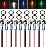 Stalora 10 Stück 6mm LED Metall Kontrollleuchte AC/DC 12V 24V Wasserdicht IP66, Signallampe mit Kabel für Auto Boot LKW Armaturenbrett, Pilotleuchte Set 5 Farben (Rot/Grün/Gelb/Blau/Weiß)