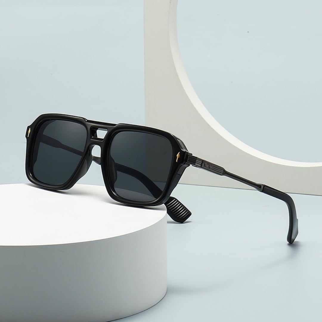 Herren Pilotenbrille Retro Doppelsteg Quadratische Rahmen Sonnenbrille