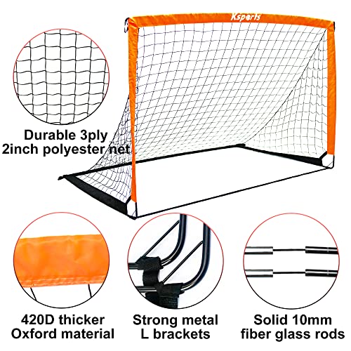 Ksports Portable Soccer Goal(S) |Soccer Net For Backyard Training| Includes Nylon Wound Soccer Ball With Pump, 6/8 Soccer Training Cones &String Knapsack Carry Bag |Available In 4'X3' & 6'X4' Versions #TOP2