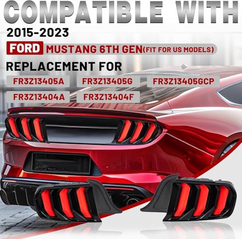 HECASA Full LED Tail Light Pair Compatible with 2015-2023 Ford Mustang [For US Model] Replacement for FO2800238 FO2801238 Rear Lamp w/Sequential LED Tube Driver&Passenger Side Smoke Lens Black Housing by HECASA - Image 2