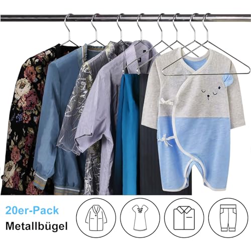 MISSLO 20 Stück Kleiderbügel aus Metall 0,4 cm Dick Anzugbügel Jackenbügel mit Rutschfester Oberfläche Heavy Duty Kleiderbügel aus Edelstahl für Kleiderschrank Mantel Kleidung Hemd, 41,6 cm