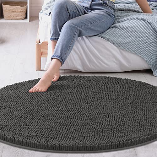 Soft Plush Chenille Round Bathroom And Area Rug, Absorbent Microfiber Bath Mat, Machine Washable, Non-Slip Grip, Quick-Dry, Great For Bath, Shower, Bedroom, Dog Or Door Mat (Charcoal Gray, 3X3 Foot) #TOP6