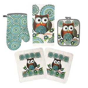 American Linen Owl Set Oven Mitts and Pot Holders – Kitchen Towels and Dish Cloths Sets – Oven Mitts – Tea Towels – Dish Cloths Set