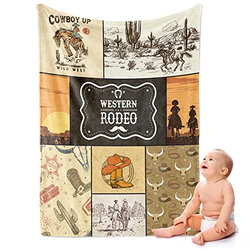 Image of Pavo Western Baby Blankets for Boys - Cowboy Baby Blanket Horse Riding Blanket - Ultra-Soft Fleece - Perfect, Cowboy Western Baby Stuff - 30" x 40"